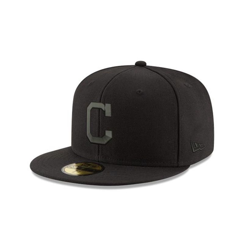 MLB Cleveland Indians Black On Black 59Fifty Fitted (MDK2513) - Black New Era Caps